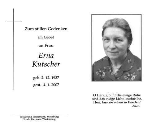 Sterbebildchen Erna Kutscher *02.12.1937 †04.01.2007