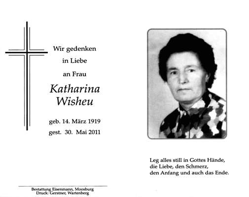 Sterbebildchen Katharina Wisheu *14.03.1919 †30.05.2011