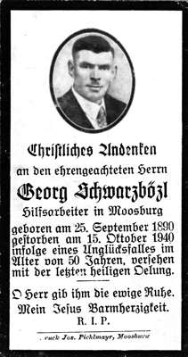Sterbebildchen Georg Schwarzbzl *25.09.1890 †15.10.1940