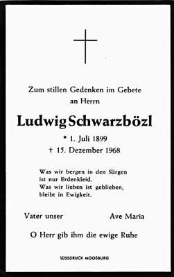 Sterbebildchen Ludwig Schwarzbzl, *01.07.1899 †15.12.1968