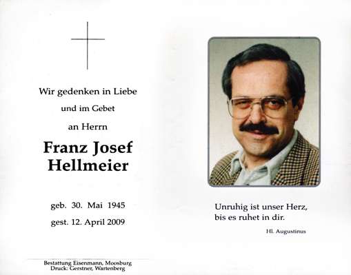 Sterbebildchen Franz Josef Hellmeier, *30.05.1945 †12.04.2009