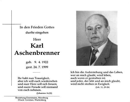 Sterbebildchen Karl Aschenbrenner, *09.04.1922 †24.07.1999