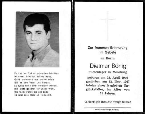 Sterbebildchen Dietmar Bnig, *23.04.1946 †12.11.1967