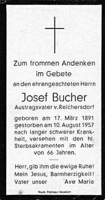 Sterbebildchen Josef Bucher, *17.03.1891 †10.08.1957