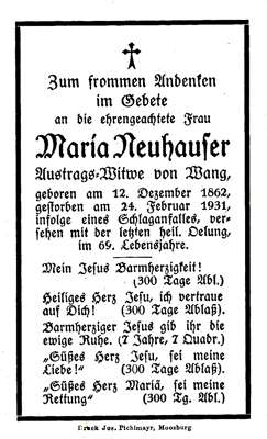 Sterbebildchen Maria Neuhauser, *12.12.1862 †24.02.1931