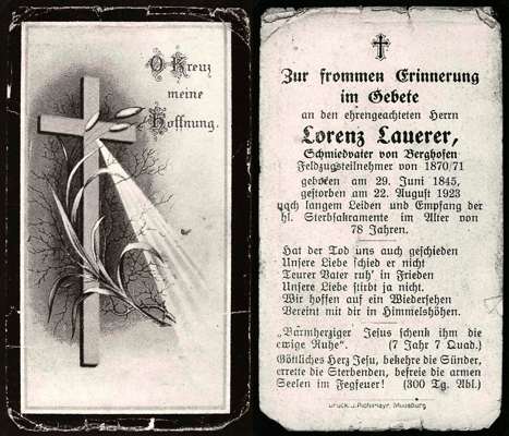 Sterbebildchen Andreas Lachner *1847 †1923