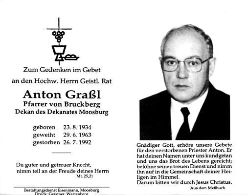 Sterbebildchen H.H. Anton Gral, *23.08.1934 †26.07.1992