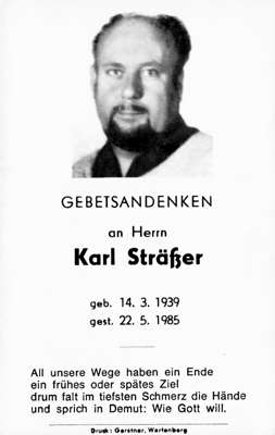 Sterbebildchen Karl Strer, *14.03.1939 †22.05.1985