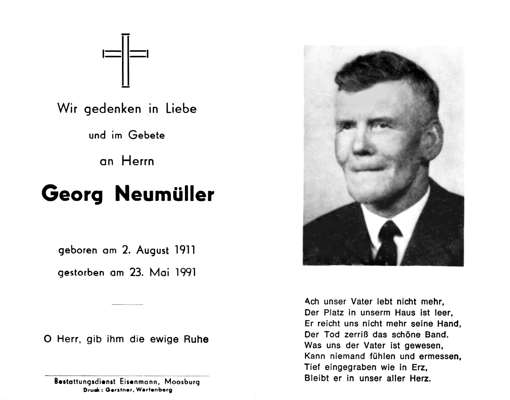 Sterbebildchen Georg Neumller, *02.08.1911 †23.05.1991