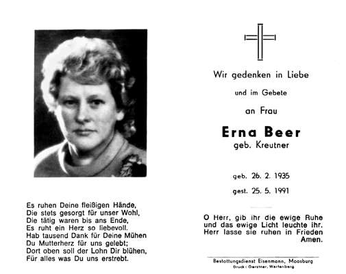 Sterbebildchen Erna Beer, *26.02.1935 †25.05.1991