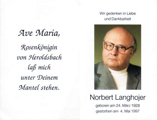 Sterbebildchen Norbert Langhojer, *24.03.1928 †04.05.1997