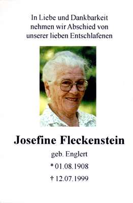 Sterbebildchen Josefine Fleckenstein, *01.08.1908 †12.07.1999