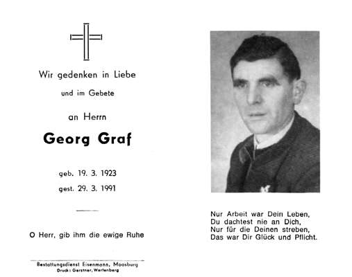 Sterbebildchen Georg Graf, *19.03.1923 †29.03.1991