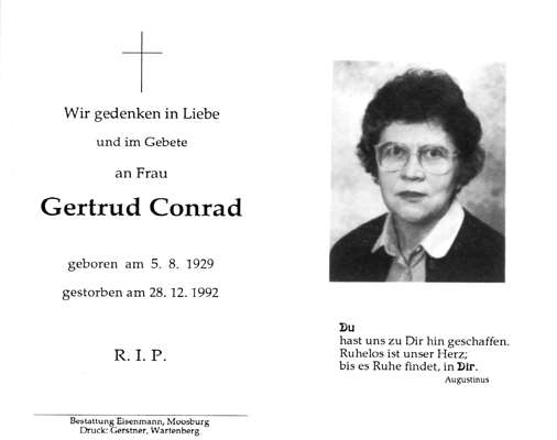 Sterbebildchen Gertrud Conrad, *05.08.1929 †28.12.1992