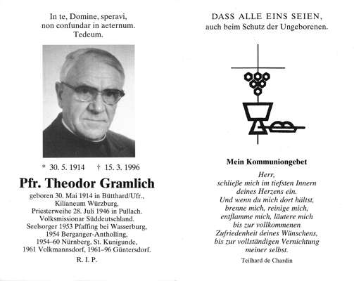 Sterbebildchen H.H. Theodor Gramlich, *30.05.1914 †15.03.1996