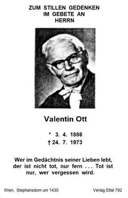 Sterbebildchen Valentin Ott, *03.04.1886 †24.07.1973