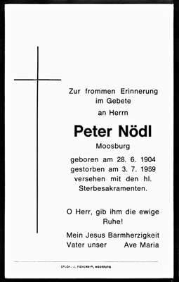 Sterbebildchen Peter Ndl, *28.06.1904 †03.07.1969