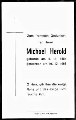 Sterbebildchen Michael Herold, *04.11.1894 †19.12.1968