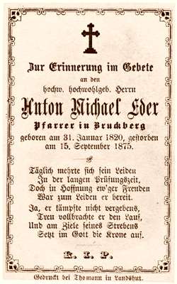 Sterbebildchen H.H. Anton Michael Eder *31.01.1820 †15.09.1875