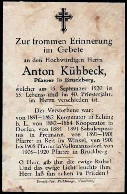 Sterbebildchen H.H. Anton Khbeck, *04.09.1856 †15.09.1920