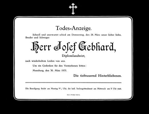 Todesanzeige Josef Gebhard, †28.03.1935