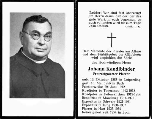 Sterbebildchen H.H. Johann Kandlbinder, *16.10.1887 †15.05.1956