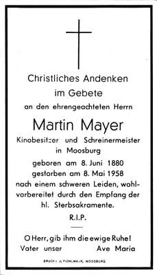 Sterbebildchen Martin Mayer, *08.06.1880 †08.05.1958