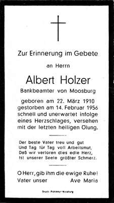 Sterbebildchen Albert Holzer, *22.03.1910 †14.02.1956