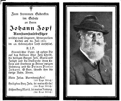 Sterbebildchen Johann Zopf, *1863 †30.07.1931