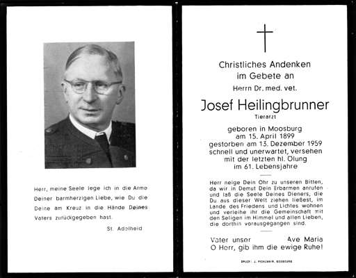 Sterbebildchen Josef Heilingbrunner, *15.04.1899 †13.12.1959