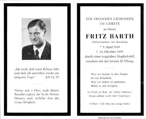 Sterbebildchen Fritz Barth, *09.04.1919 †14.10.1959