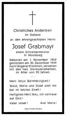 Sterbebildchen Josef Grabmayr, *01.11.1859 †30.12.1949