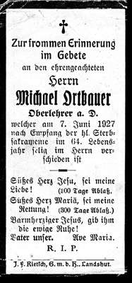 Sterbebildchen Michael Ortbauer, *1863 †07.07.1927