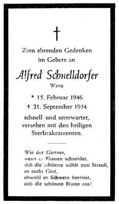 Sterbebildchen Alfred Schnelldorfer, *15.02.1946 †21.09.1954