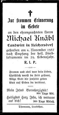 Sterbebildchen Michael Knbl, *1898 †05.11.1947