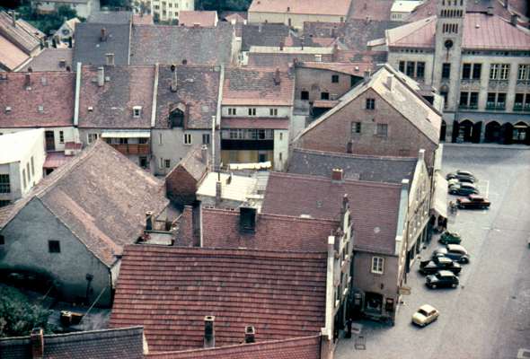 Stadtplatz 1960, Blick von der Drehdrehleiter der FFW