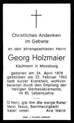 Sterbebildchen Georg Holzmaier, *24.04.1878 †22.02.1963