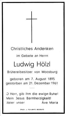 Sterbebildchen Ludwig Hlzl, *07.08.1895 †21.12.1961