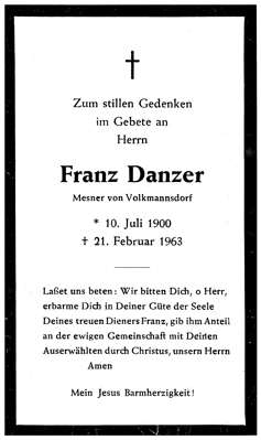 Sterbebildchen Franz Danzer, *10.07.1900 †21.02.1963