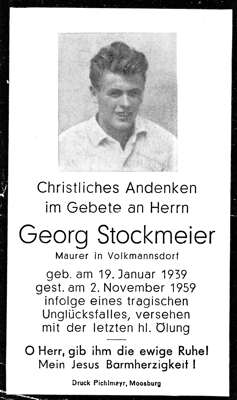 Sterbebildchen Georg Stockmeier, *19.01.1939 †02.11.1959