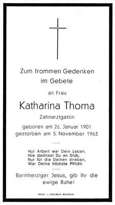 Sterbebildchen Katharina Thoma, *26.01.1901 †05.11.1963