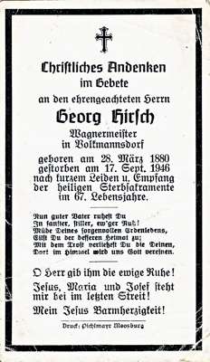 Sterbebildchen Georg Hirsch, *28.03.1880 †17.09.1946