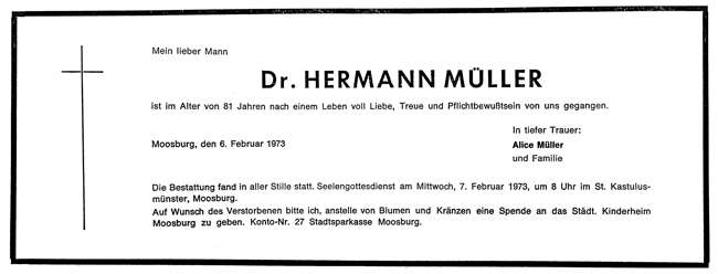 Todesanzeige Dr. Hermann Mller, MZ 06. Februar 1973