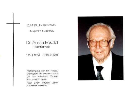 Sterbebildchen Dr. Anton Besold, *13.01.1904 †20.09.1991