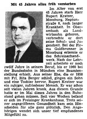 Nachruf Rupert Kratzer, *1932 †1977