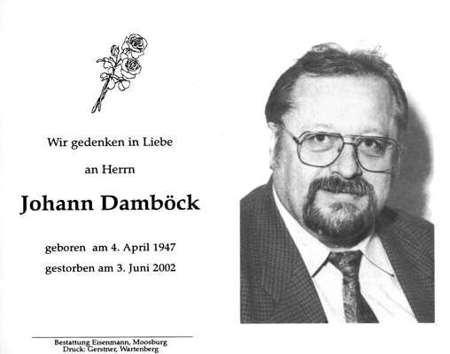Sterbebildchen Johann Damb�ck, *04.04.1947 †03.06.2002