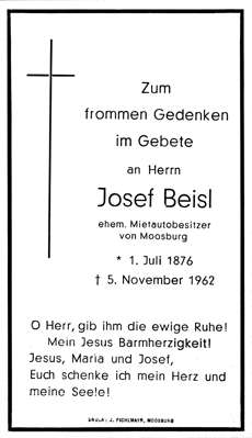Sterbebildchen Joset Beisl, *01.07.1876 †05.11.1962