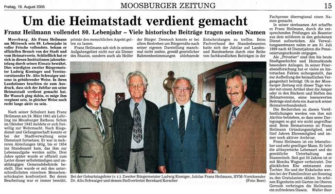 Um die Heimatstadt verdient gemacht, Franz Heilmann vollendet 80. Lebensjahr 