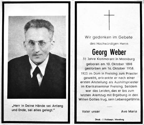 Sterbebildchen Georg Weber *1898 †1958, Bruder von Benefiziat Karl Weber