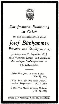 Moosburg, Sterbebildchen Josef Birnkammer 1913